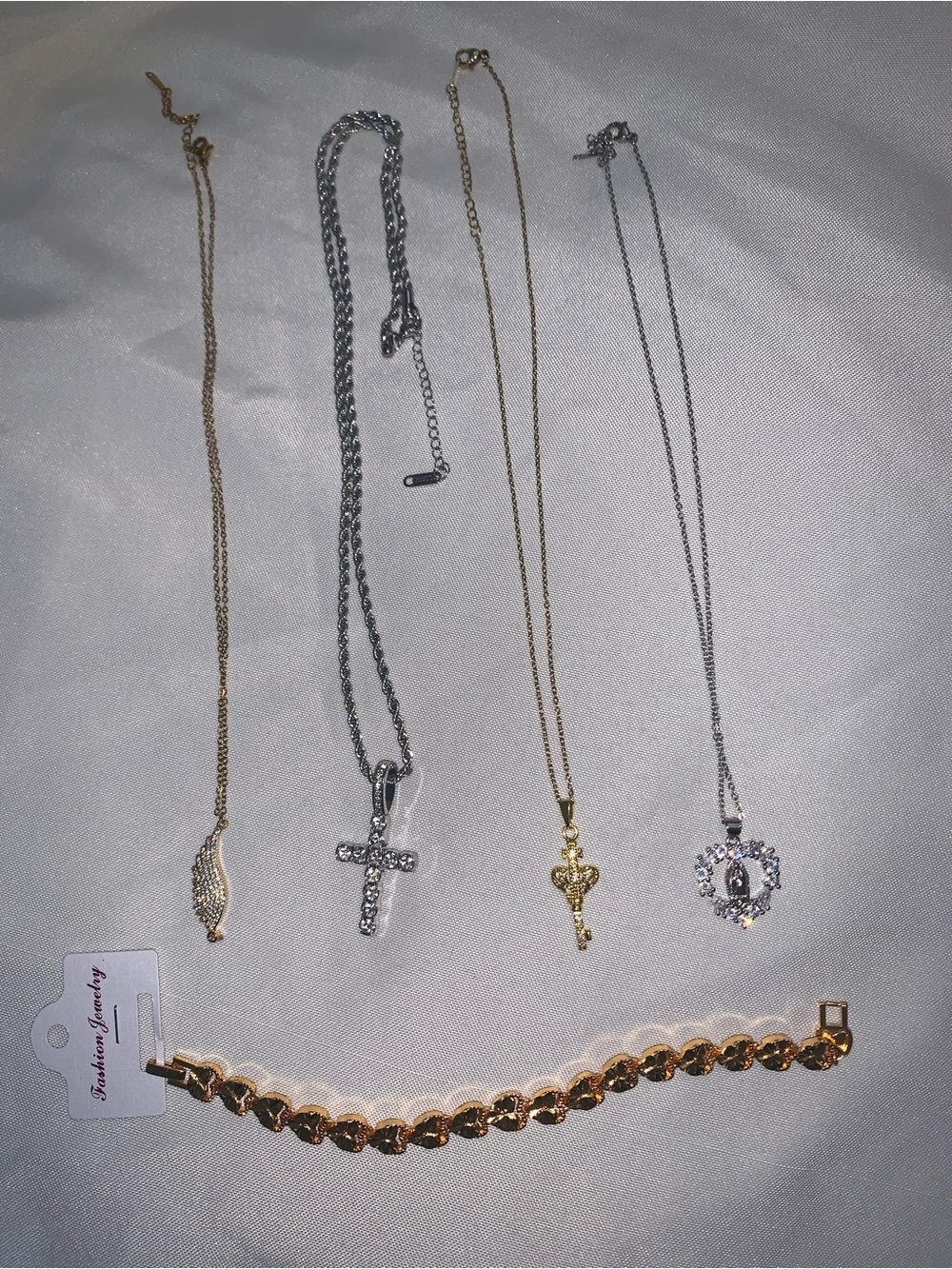 Spiritual Mixed Gold and Silver Pendant Necklace Set (4) — bracelet included!